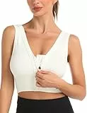 Migcaput Sports BH Damen Starker Halt Große Brüste Push Up Zip Front Impact Yoga Bra Kompressions BH Nach Brust Op Damen Seamless Sport BH Reißverschluss Vorne weiß L