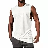 UHouse Tank Top Herren Sport Muskelshirt Männer Sommer Tanktop Baumwolle Oversize Trägershirt Rundhals Ärmellose Tshirt Hawaii Unterhemd Gym Axelshirt Große Größen Weiß S
