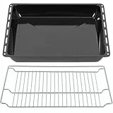 ICQN Tiefes Backblech Set mit Gitter 46,5 × 37 × 6 cm, Kompatibel mit Siemens, Bosch, Beko, Constructa, Neff & Amica, Emaillierte Backbleche für Backofen & Herd