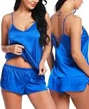 RSLOVE Damen Schlafanzüge Satin Pyjama Set Cami und Kurzhose Kurz Sexy Nachtwäsche für Frauen Königsblau S