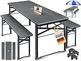 KESSER® Bierzeltgarnitur 3-TLG., Festzeltgarnitur klappbar, Biertisch mit 2 Bierbänken, Gartenmöbel Set Holz, Partygarnitur, Sitzgarnitur, wetterfest, stabil, 170x46x75cm, 12-TLG. Bodenschoner
