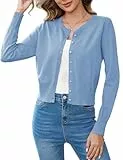 Aottori Damen Bolero Elegant Strickjacke Kurz Leichte Bolerojacke Rundhals Langärmlig Boleroshrug Festlich Strick Shrug Top Casual zum Kleid mit Knöpfen Blau M