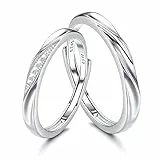 KALVICA 2 Pieces 925 Sterling Silver Ringe für Couple Damen Herren Verlobungsring Set Trauringe Paare Freundschaftsringe Verstellbarer Ring für Geburtstag Valentinstag Jubiläum