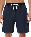 SIHOHAN Badehose für Herren - Schnelltrocknend Badeshorts Männer Atmungsaktiv Schwimmhose wasserdichte Boardshorts mit Meshfutter und Verstellbarem Tunnelzug(Dunkelblau,L)