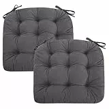 PRIMEPATIO 2er Set Stuhlkissen, 45x45x7 cm, Anthrazit – Bequeme Sitzkissen aus Cordstoff und Kristallsamt mit Bindebändern, ideal für Esszimmer, Büro, Wohnzimmer und Gartenstühle, Hochwertige Füllung