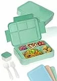 Deine Schulhelden Bento Box - Brotdose für Erwachsene und Kinder - Bruchfeste, Auslaufsichere Lunchbox mit Besteck & Becher - BPA frei, Spülmaschinen- & Mikrowellengeeignet - Kapazität 1330ml (grün)