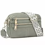TAN.TOMI Crossbody-Taschen für Damen, 6 Taschen, Geldbörsen für Damen, veganes Leder, Schultertasche, Handtaschen für Damen, Reisen, Einkaufen, Grau
