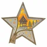 Wichtelstube-Kollektion LED Weihnachtsstern aus Holz, 35 x 34 x 6 cm, Warmweiße Beleuchtung, Batteriebetrieben, Naturholz