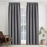 PONY DANCE 90% Verdunklungsvorhänge mit Kräuselband für Schiene 2er Set H 245 x B 140 cm Thermovorhang gegen Kälte Schlafzimmer Gardinen und Vorhänge Grau Blickdicht Curtains for Living Room
