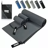 Mikrofaser Handtuch 3er Set, Mikrofaser Handtuch Groß 200x100cm & Mikrofaser Handtücher 2 Klein 80×40cm, Schnelltrocknend und Leicht, Ideal als Sporthandtuch, Strandtuch, Reisehandtuch (Dunkelgrau)