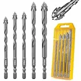 Flintronic Exzenterbohrer Set, 5-teilig Vierschneidiger Sägezahn exzenterbohrer, 6/8/8/10/12 mm Hochfeste Bohrer, Hartmetall-Bohrer mit 4 Schneiden, für Beton, Glas, Keramik, Holz, Metall, Bohren