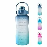 Auslaufsichere Trinkflasche mit abnehmbarem Strohhalm und motivierender Zeitmarkierung BPAfrei halbe GallonenWasserflasche für Fitness Fitnessstudio und OutdoorSportarten (Marineblau Grün Gradient)