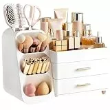 HBlife Makeup Kosmetik Organizer mit Schubladen, Pinsel Organizer, 3-in-1 Plastic Kosmetik Aufbewahrungsbox, Schmink Aufbewahrungskasten Große Lagerung Weiß