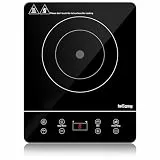 IsEasy Induktionskochfeld 1 Platte, Einzel Induktionskochplatte 2100W, 9 Leistungsstufen, 9 Temperatureinstellungen, 28cm Induktionskochfeld mit 8-Stunden-Timer, Kindersicherung, Schwarz, 220-240V