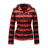 SHOPOHOLIC FASHION Damen Streifen Pixie Kapuze Outwear Kapuzenpullover - Rot, L