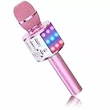 BONAOK Magic Sing Karaoke Mikrofon Bluetooth Karaoke Kinder 4 in 1 Mikrofon Sing Mikrofon, kabelloses Bluetooth Karaoke Mikrofon für Partyhaus, kompatibel mit iOS/Android (Hellrosa)