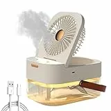 Justup Tischventilator, 3 in 1 - USB Ventilator mit Luftbefeuchter und Nachtlicht, 1200mAh Akku 3 Geschwindigkeit Kleiner Ventilator, 2.5L Desktop USB Ladebefeuchter für Büro und kleinen Raum (Weiß)