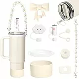 Orvilsen Stanley Cup Zubehör 9-Piece Set Silicone Plug auslaufschutz Straw Lid Handle Strap Boot Accessories for Stanley Cup 1.2 L and 850 ML（Cremefarben）