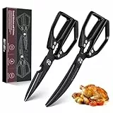 Dream Reach 2PCS Küchenschere Geflügelschere - Schwarze Gerade Scheren und Schwarze Gebogene Scheren mit Ergonomischem Griff