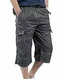 YAOBAOLE Dreiviertel Hosen Herren Cargo Shorts Sommer Outdoor Hose Baumwolle Viele Taschen Army Hose mit Stretchbund Dunkelgrau XL