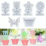 6 Stück Silikonformen Gießformen Frühling, Blumentopf Gießformen Silikon Frühling, Gipsformen zum Gießen, Silikonform Blumen mit Sockel für Gips, Kerzen, Seifen, DIY Deko