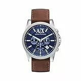 Armani Exchange Watch for Men, Quarz-Chronographenwerk und 45mm Gehäusegröße mit Lederarmband