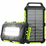 Solar Powerbank 26800mAh PD 15W Tragbares powerbank solar USB C Outdoor Wasserdichtes Externer Akku mit LED-Licht und 3 Ausgängen Solar Ladegerät für Smartphones Tablets Camping und mehr Grün
