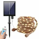LED Solar Seil Lichterkette Außen Warmweiß - 7 Meter 200 LEDs Wasserdicht Dünn für Garten Terrasse Balkon Deko - USB-Aufladung + Fernbe