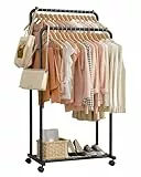 Sakugi Kleiderständer - Kleiderständer auf Rollen, Kleiderstange mit Aufbewahrungsgitter, Robuster Metall-Garderobenständer für Kleider, Kleider, Pullover, Mäntel, Clothes Rack (Schwarz, Groß)