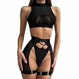 YOMORIO Dessous Damen Sexy, 3-TLG Lingerie Reizwäsche für Frau Bodysuit Unterwäsche Rückenfreies Babydoll Outfit Gürtel Sexy Negligee