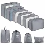 Koffer Organizer Set, 10 Stück Packing Cubes for Suitcase Travel Accessories Kofferorganizer Set Kleidertaschen Packwürfel Kosmetik Travel Organizer Packtaschen für Koffer (Grau)