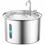oneisall Katzenbrunnen Edelstahl, 2L Trinkbrunnen für Katze, Extrem Leiser Katzen Trinkbrunnen mit Wasserstandsfenster, katzentrinkbrunnen mit 3 Filtern, Spülmaschinenfest, LED Licht