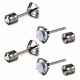 Yolev 2 Paar Titan Ohrringe Damen Herren Medizinische Ohrstecker für Empfindliche Ohren Schraube Zurück Hypoallergen Edelstahl Ohrstecker Titan Earrings Mondstein Opal Kleine Knorpel Piercing
