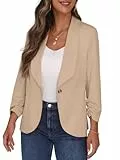 PrinStory Blazer Damen Sportlich Elegant 3/4 Ärmel Blazer Büro Female Geschäft Dressy Jack Outfits Für Die Arbeit (Helles Khaki, US 14, EU 44)