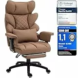 Dowinx Gaming Stuhl, Bürostuhl Ergonomisch mit Taschenfeder-Kissen, Chefsessel mit Doppellagige weiche Rückenlehne und verstellbare Lendenkissen, Armlehnen und Fußstütze, PU-Hellbraun