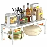 SKYSER Gewürzregal, Küchenschrank, Regal, Organizer, erweiterbar, höhenverstellbar, geeignet für Küche, Schrank, Arbeitszimmer, Badezimmer (weiß)