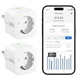 Meross Smart Steckdose mit Strommessung 16A, Bluetooth WLAN Steckdose mit Zeitschaltuhr, Sprach- und Fernsteuerung, Stromzähler für Balkonkraftwerk, Funktioniert mit Alexa, Google Home, 2 Stück