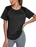 Terecey T-Shirt Damen Sommer Casual Oberteile Kurzarm Rundhals Rückenfreies Blusen Elegant Basic Tee Locker Yoga Laufen Workout Tops für Frühling, Schwarz L