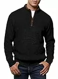 Meilicloth Pullover Herren Half Zip Pullover Winter Warm Strickpullover Winterpullover Männer Polo Sweater Arbeitspullover Basic Pulli Polopullover Schwarz M