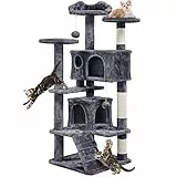 Yaheetech Kratzbaum Kletterbaum 139 cm hoch Katzenkratzbaum, Stabiler Katzenbaum mit 3 Plattformen, 3 Kratzsäulen, 2 Höhle, Plüschbälle Katzenmöbel, Dunkelgrau