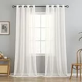 VOILYBIRD 2er Set Gardinen mit Ösen Transparent Voile Vorhänge für Schlafzimmer Wohnzimmer, 245 x 140 cm, Elfenbein