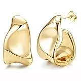Adramata Silber 925 Creolen 14K Vergoldete Hängende Hypoallergene Offene Gold-Tropfen Chunky Statement Ohrringe für Damen - Goldschmuck Geschenke