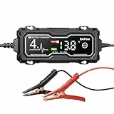EAFCar Autobatterie Ladegerät, 4A 12V Smart vollautomatische KFZ Batterieladegerät mit LCD-Bildschirm, geeignet für Auto LKW Motorrad Rasenmäher Boot Marine Batterien