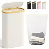 Schmaler Wäschekorb mit Deckel, 75L Laundry Baskets, Faltbare Wäschesammler mit Herausnehmbarem Innenleben, Schlafzimmer, Badezimmer, Waschküche, Babyzimmer, Beige