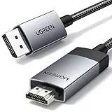 UGREEN 4K@60Hz DisplayPort zu HDMI Kabel DP zu HDMI Kabel Uni-Direktional DP 1.2 zu HDMI 2.0 Kabel HDR DP zu HDMI Adapter für Multi-Screen Kompatibel mit Monitor, Projektor, Dell(2M)