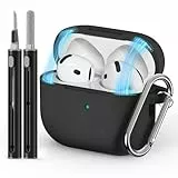 Inesore Compatible with Airpods 4 Case Cover,Magnetic Lid Lock Silicone Protective Case for Apple Air Pods 4,with Keychain and Cleaner Pen(Black)