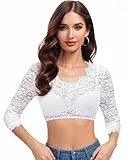 Hotouch Dirndlblusen Damen Dirndl Bluse Weiß Spitze Dirndlbluse Oktoberfest Trachtenbluse Elegant 3/4 ärmel Sexy V-Ausschnitt Dirndlblusen für Damen Weiß M