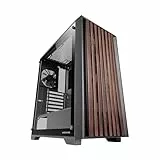 Mars Gaming MC-Wood, ATX-PC-Gehäuse, Holzfrontplatte, Seitliches Gehärtetes Glas, 120mm FDB-Lüfter, Flüssigkeitskühlung bis 360mm, Dual-Kammer, Kabelmanagement, Semi-Tower-PC, Schwarz