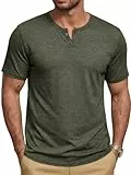Runcati Herren T-Shirt Sommer Kurzarm Henley Shirt Männer V-Ausschnitt Einfarbig Oberteile Lässige Tops Leicht Basic Tshirts mit Knopfleiste Armeegrün M