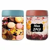 twoant Overnight Oats Gläser Einmachgläser mit Schraubdeckel für Joghurt Marmelade Luftdicht Wiederverwendbare Glasbehälter mit Deckel Mason Jar Meal Prep Boxen mit Etiketten & Stift (2 Stück, 500ml)